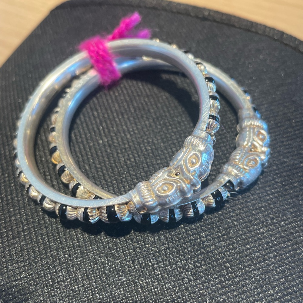 925 Silver Baby Bangle: Black Beads Nazariya Protection Cuff